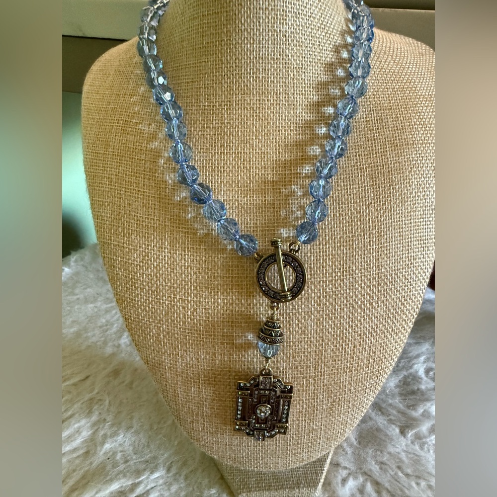 Heidi Daus Blue Beaded Toggle Necklace with Decorative Pendant